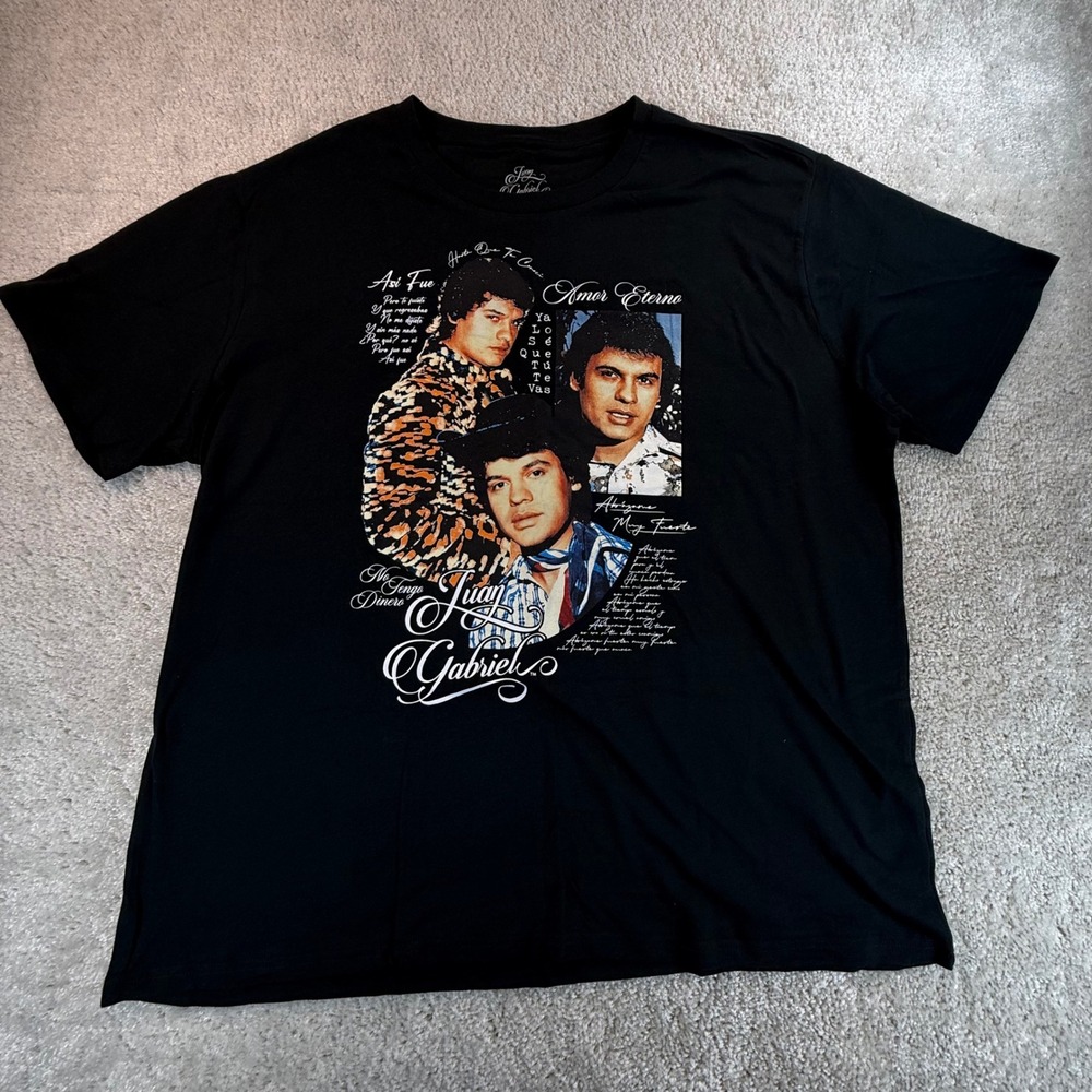 Juan Gabriel Graphic T-Shirt Mens 2X Black Amor Eterno Lyrics Short Sleeve Tee